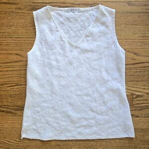 White Linen Tank Top CUT LOOSE V Neck Bias XS 100% Linen Sleeveles Top